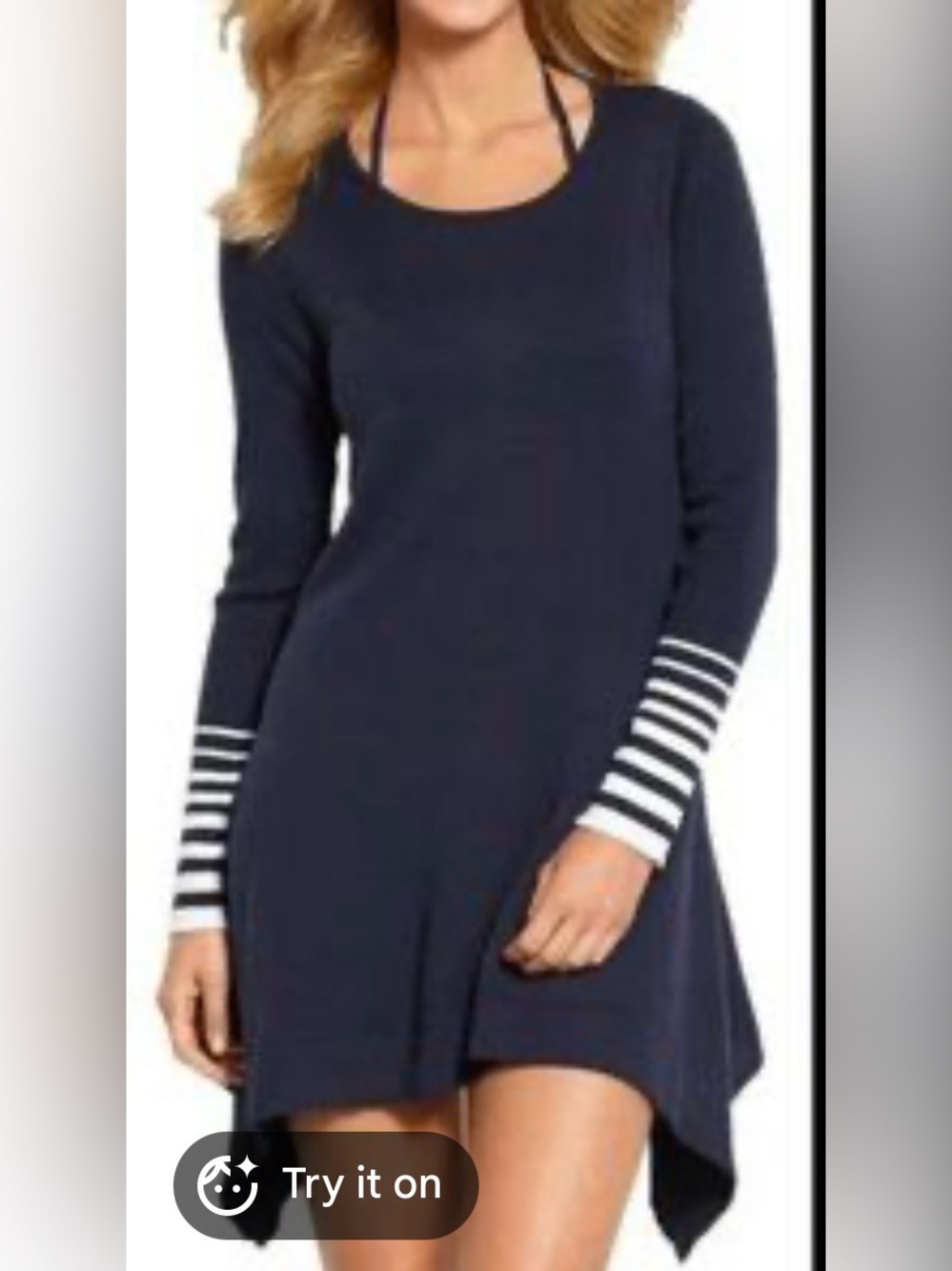 Tommy Bahama Cotton Black Dress with Striped Cuffs Size Large PTP 18”-20” EUC
